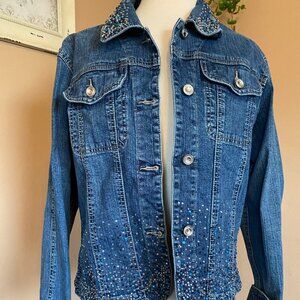 Cute ETHYL denim jean jacket bedazzled with rhinestone size large